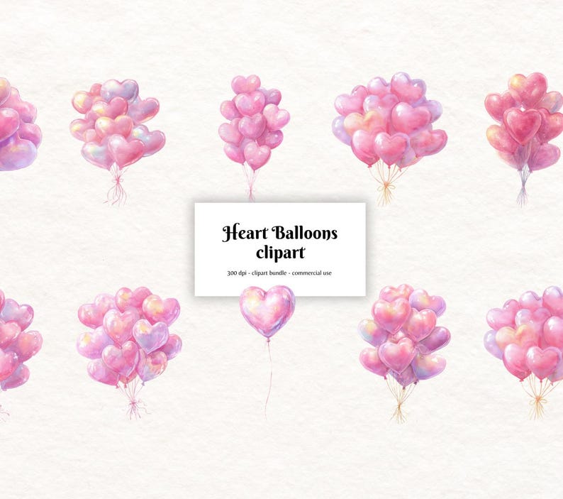 Pink Heart Balloons PNG Clipart Bundle | Valentine Heart Balloon ...