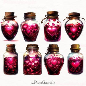 10 cliparts philtre d'amour, clipart Saint-Valentin, vacances romantiques PNG bouteilles de sorts magiques fantastiques pour les modèles Dnd/Sublimation/scrapbooking