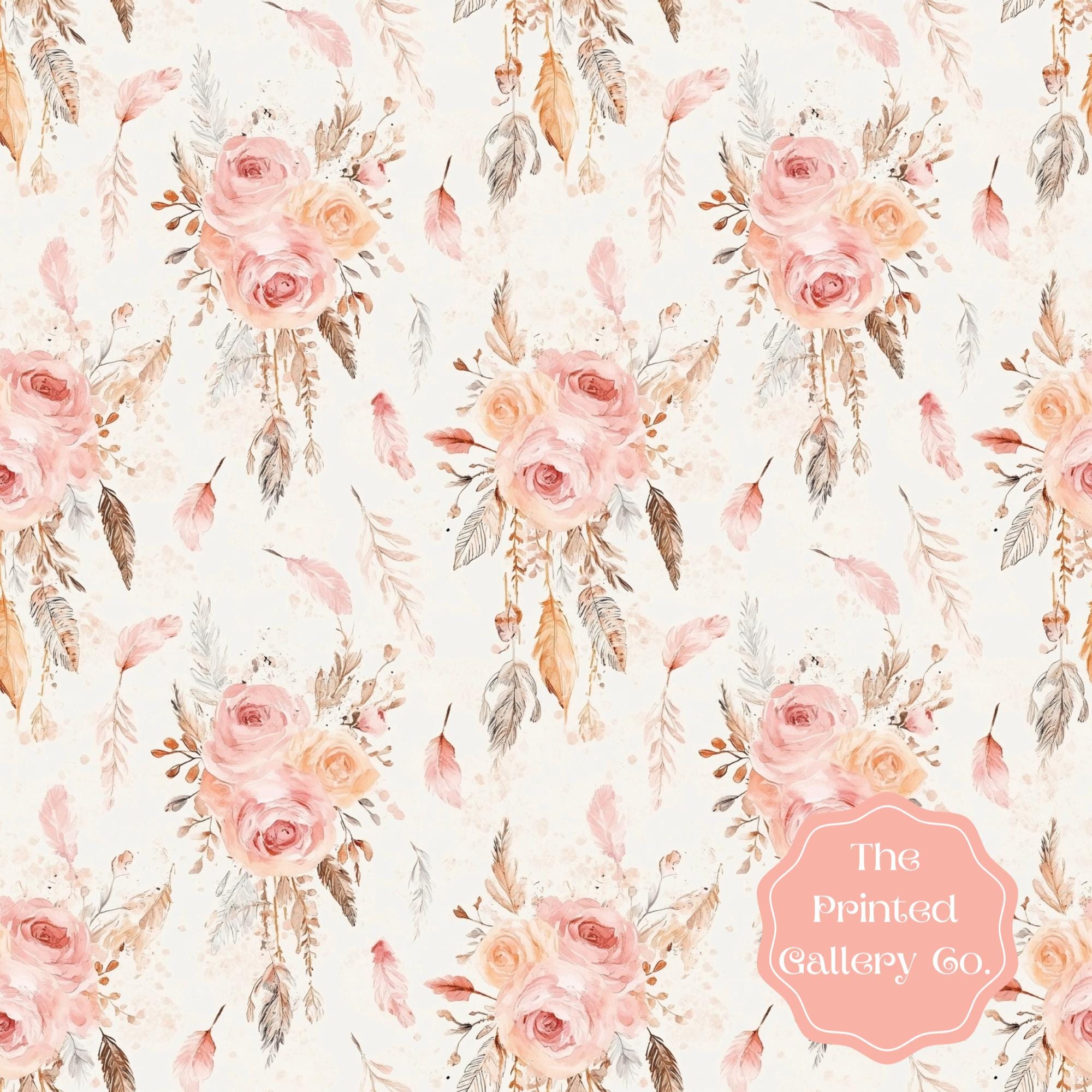 Boho Seamless Pattern, Watercolor Beige and Pink, Shabby Chic Repeating ...
