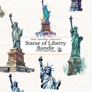 Clipart de Estátua da Liberdade em aquarela, gráficos PNG patrióticos de Nova York, clipart de símbolo americano para uso comercial