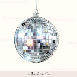 Bola de discoteca colgante SVG y PNG, clipart de brillo metálico glamuroso, clipart de sublimación de fiesta de discoteca, descarga digital de despedida de soltera
