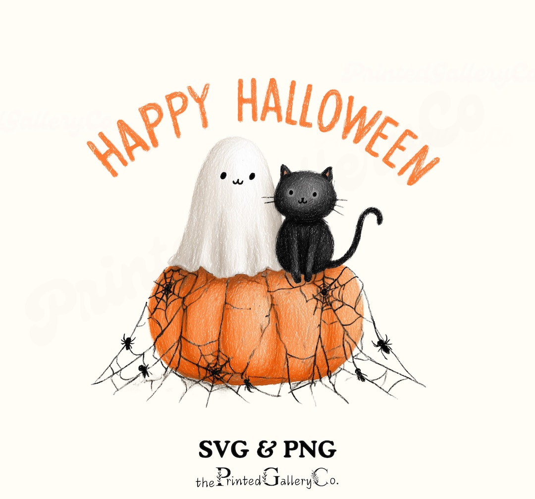 Ghost Cat Png Cute Halloween Clipart Ghost and Cat Sitting on Pumpkin ...