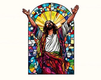 Vitrail Jésus PNG, Art chrétien de Jésus, verset de la Bible PNG, Pâques Jésus Design, Clipart religieux, sublimation chrétienne Art confessionnel