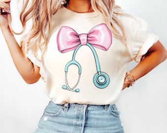 Nurse Coquette Bow Clipart | Preppy Nursing PNG | Girly Design | Nurse Sublimation | Ribbon PNG | Nurse Shirt Design | Commercial Use