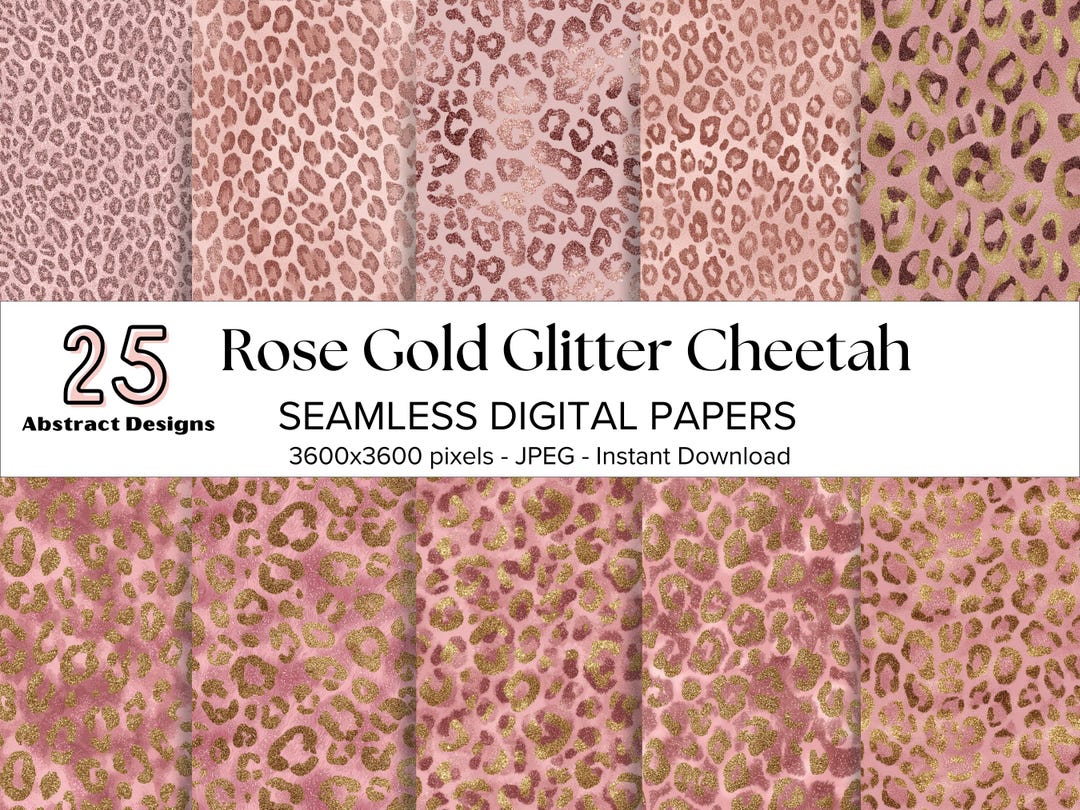 Rose Gold Glitter Cheetah Print Digital Paper, Light Pink Leopard ...