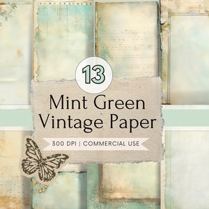 Green Antique Ephemera Junk Journal Paper, Digital Download, Watercolor, Mixed Media, Pattern, Floral, Premade Pages, Fantasy Scrapbooking