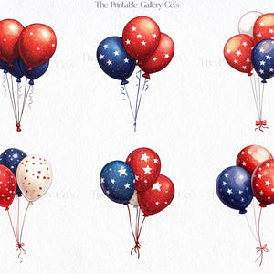 Patriotic Balloons clipart, 4th Of July Balloon Overlay PNG, Commercial Use PNG Red White and Blue Invitation clip art Graphic Designs