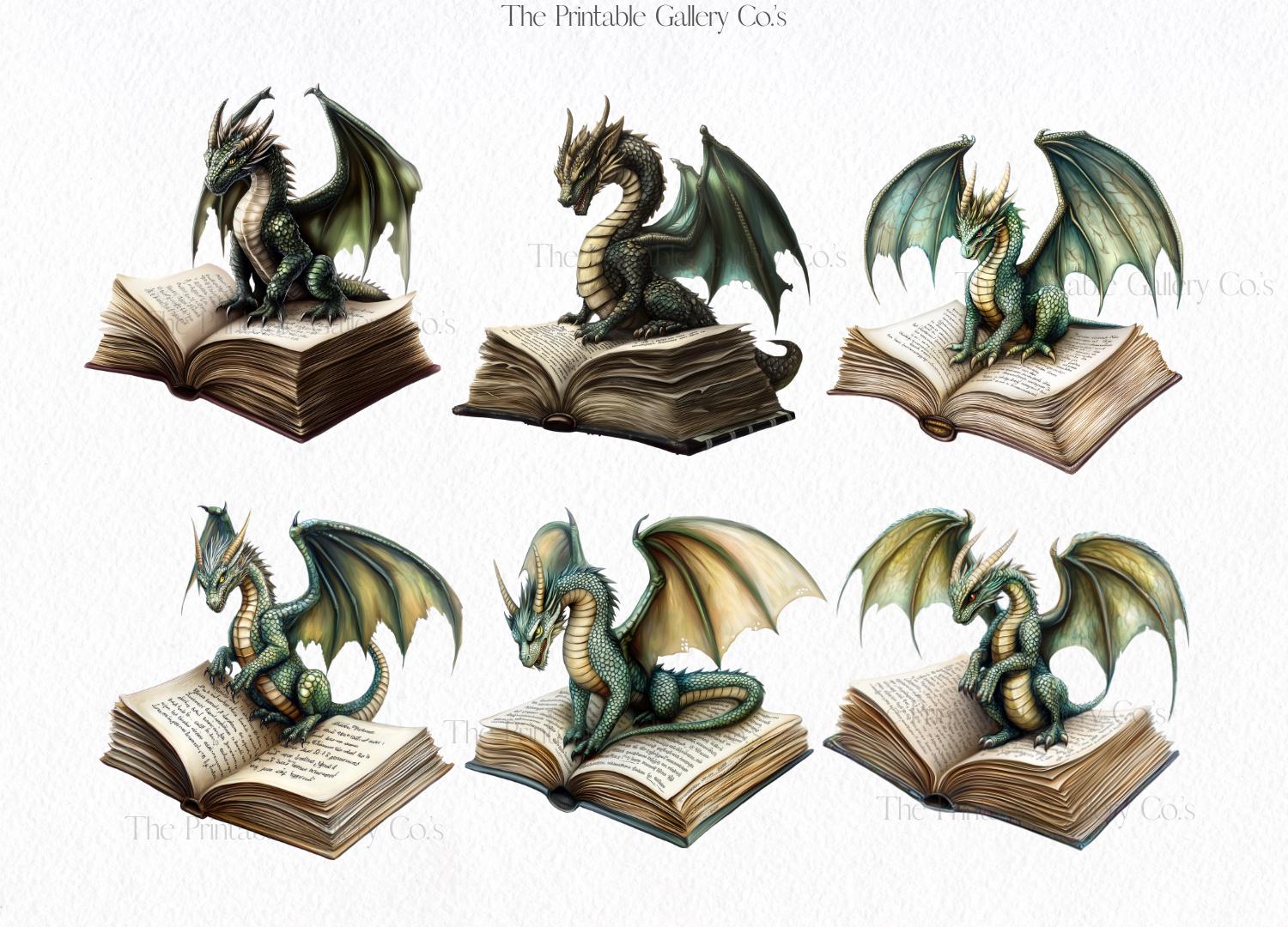 18 Dragons Clipart Book PNG Bundle, Fantasy Books Clip Art Digital ...
