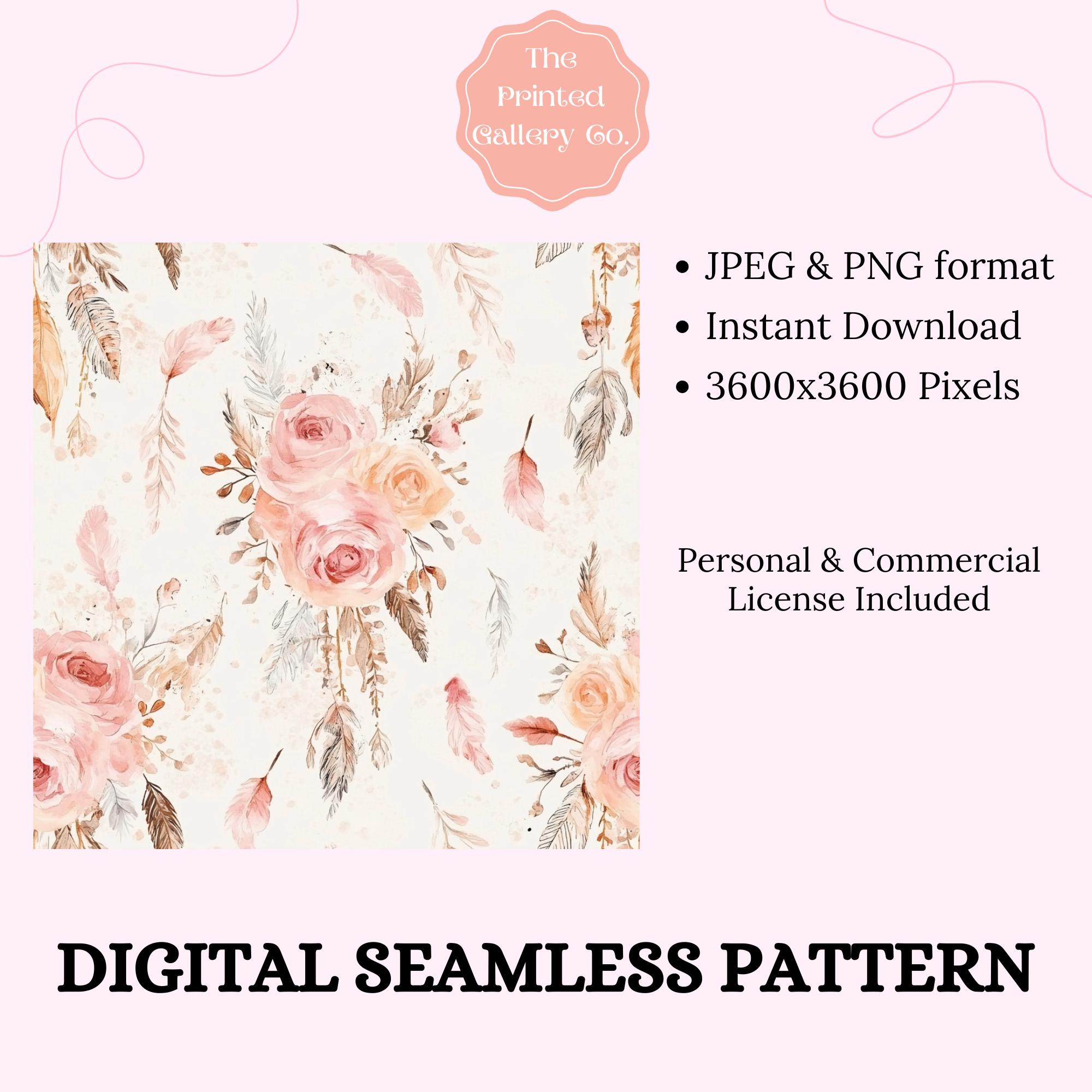 Boho Seamless Pattern, Watercolor Beige and Pink, Shabby Chic Repeating ...