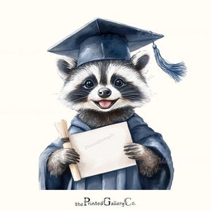 Watercolor Raccoon Graduation PNG, Cute Graduate Clipart, Blue Cap and Gown Animal PNG Senior Class 2025 Sublimation Graduation Shirt Design