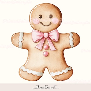 Watercolor Christmas Gingerbread SVG & PNG, Festive Gingerbread Man Clipart, Pastel Holiday Digital Download for Sublimation Heat Press