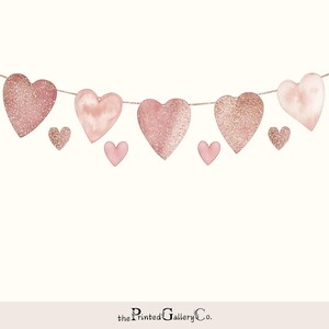Glitter Heart Garland Clipart Rose Gold Valentines Day Overlay PNG Cute ...