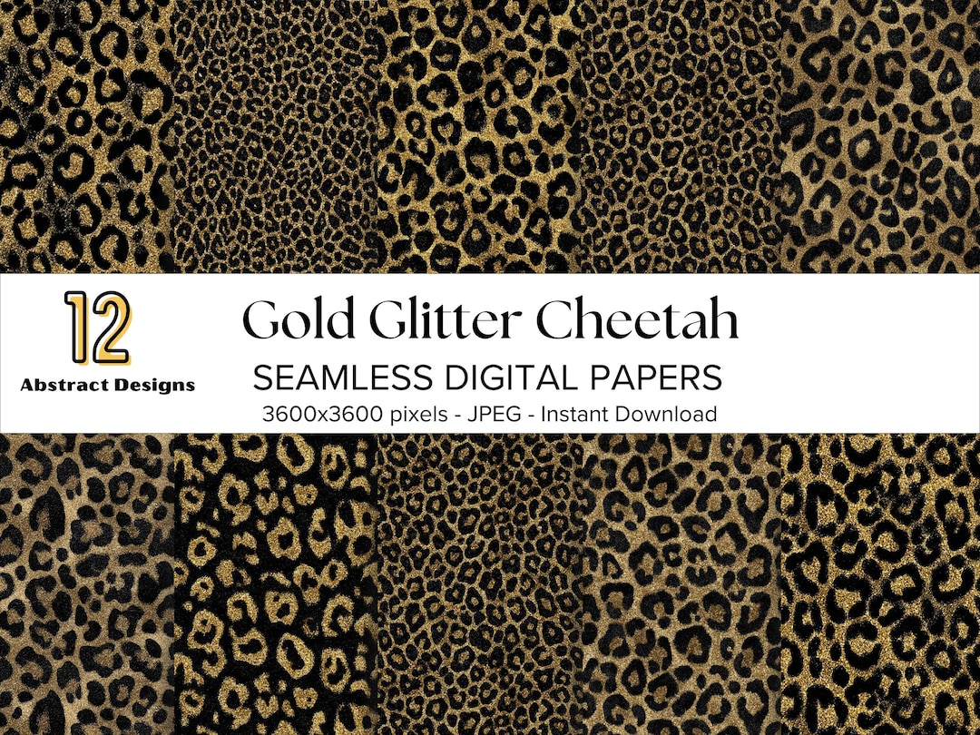 Gold Glitter Cheetah Print Digital Paper, Leopard Animal Pattern ...