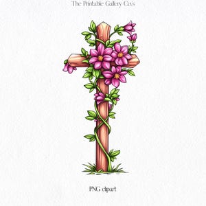 Rosa Blumen Kreuz Clipart Rose Reben Garten Blume Kreuz PNG Cartoon Kokette christlichen Glauben Ostern Taufe Clip Art Design Digitale Datei