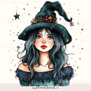 Sorcière de Noël Clipart SVG & PNG, aquarelle fille sorcière pour sublimation Scrapbooking superposition ou pull tendance Design presse à chaud chemise PNG