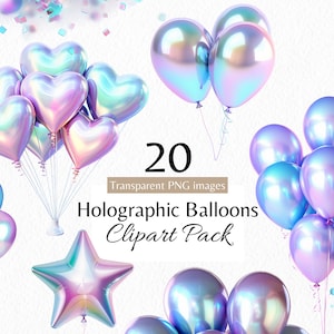Balão de coração holográfico clipart prata sobreposição dia dos namorados PNG clipart de coração fofo para convites para impressão scrapbooking e sublimação