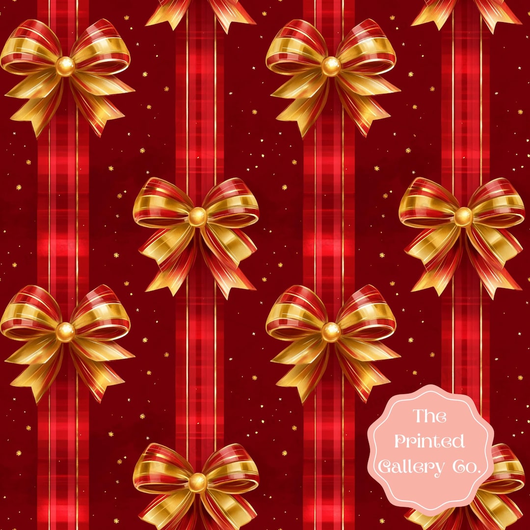 Christmas Ribbons Seamless Pattern: Red and Gold Coquette Bows Digital ...