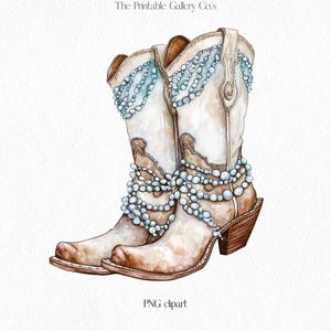 Weiße Küsten Cowgirl Stiefel PNG Western Boot Clipart Aquarell Boho Country Howdy Shabby Chic Bachelorette Clip Art Design Digital Download