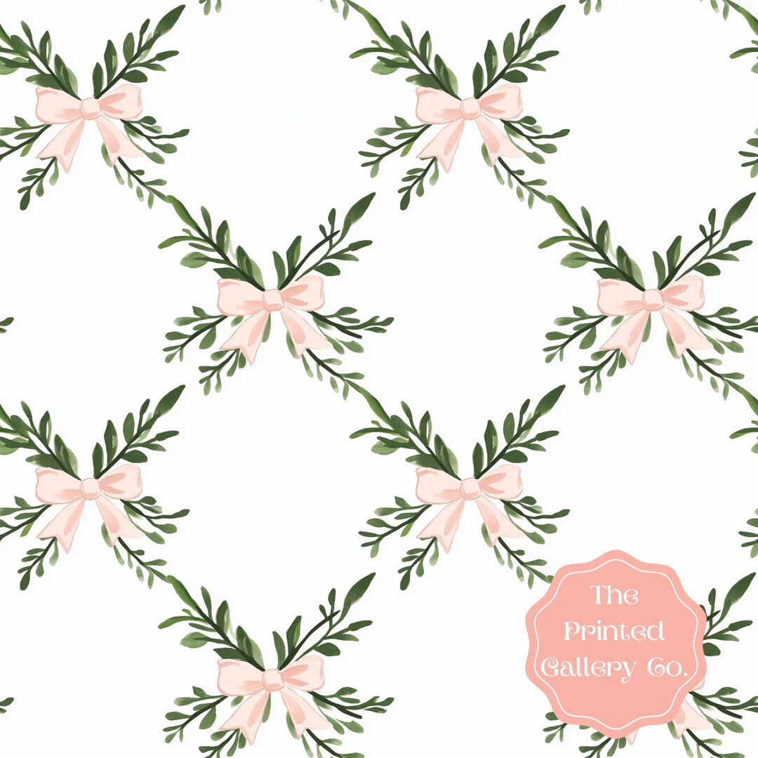 Pink Bow Foliage Trellis Seamless Pattern, Watercolor Digital Paper - Etsy