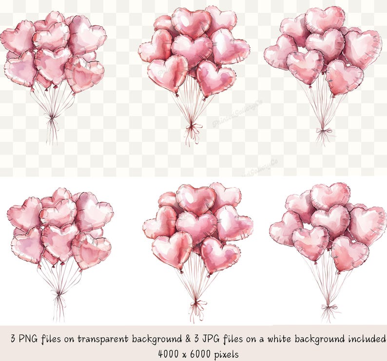 Heart Shaped Foil Balloon Clipart PNG + JPEG Bundle | Valentine Heart ...