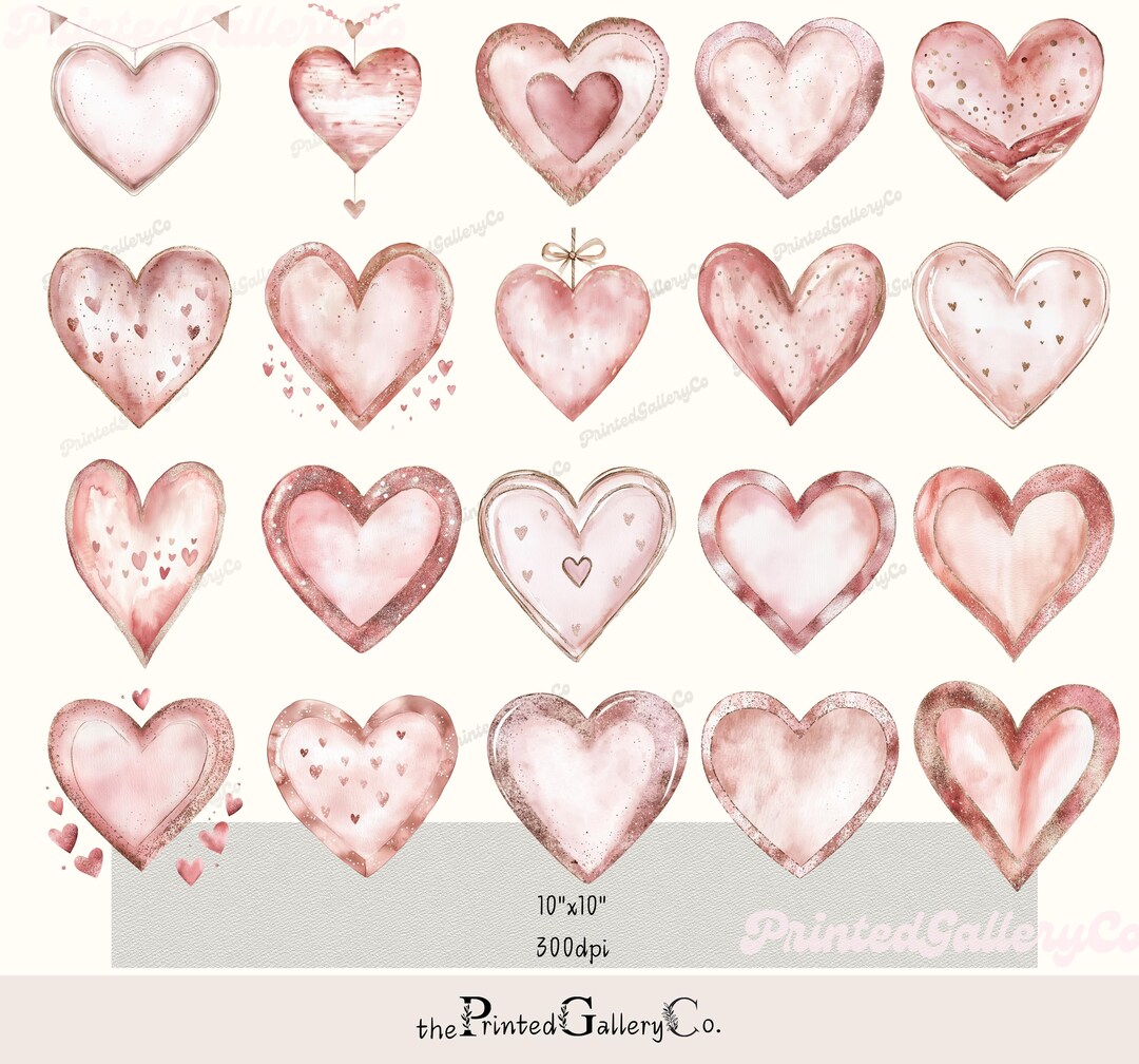 Sparkly Watercolor Hearts Clipart | Valentine’s Day PNG Bundle | Rose ...