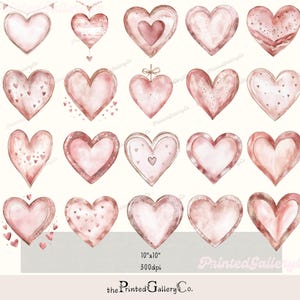 Glitzernde Aquarell Herzen Clipart | Valentinstag PNG Bündel | Rose Gold Glitter Herz Overlays für Sublimation & Scrapbooking Pastellrosa
