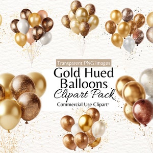 Goldfarbener Ballon Clipart, Clip Art Glitzer-Ballons, festlicher Urlaub Ballon für Sublimationsdesigns, druckbare Scrapbooking / Einladungen PNG