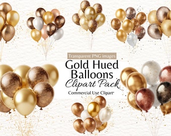 Gold Hue Balloon Clipart, Glitter Balloons Clip Art, Festive Holiday Balloon For Sublimation Designs, Printable Scrapbooking/Invitations PNG