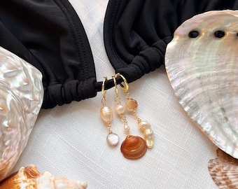 Handmade One of a Kind Gold Tone Seashell and Pearl Bikini Charm | Gold Swimsuit Accessory