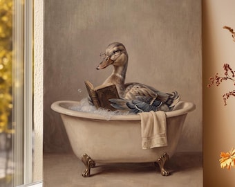 Funny Duck Bathroom Wall Art | Vintage Animal Bath Print | Whimsical Bathroom Decor | Digital Download