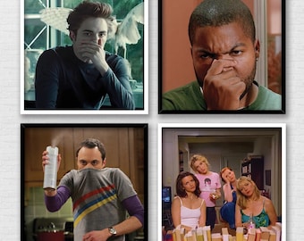 Funny Bathroom Wall Art - Set of 4 - Bathroom Wall Art - Instant Download - movie & TV scenes - Comedy Inspired Toilet Scene