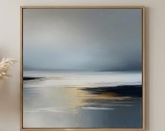 Neutral Ocean Seascape Canvas Wall Art | Coastal Framed Landscape Print | Minimalist Nature Decor | Large Modern Home Soft Muted Artwork