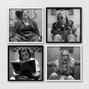 Funny Bathroom Wall Art - set of 4 - Bathroom Wall Art - Instant Download - movie scenes - altered style - Comedy Inspired Toilet Scene