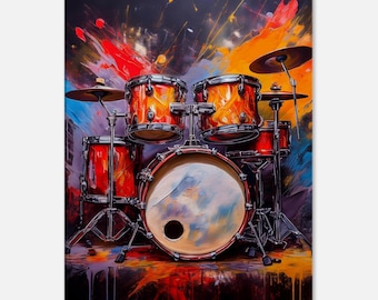 Drums Canvas Wall Art | Vintage Music Decor Canva Print | Drums Art Gift for Musicians & Music Lovers