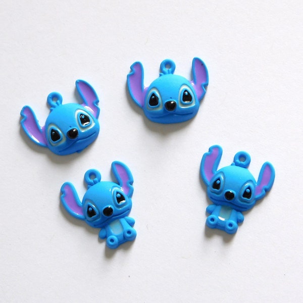 4 Stitch Charms, Lilo and Stitch by Walt Disney, Movie, For Jewelry Making, Matte and Glossy Enamel Alloy, Detailed, Cute Fun, Vintage