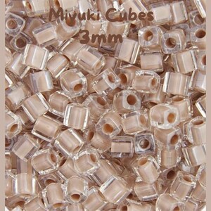 Miyuki Cubes, 3mm, Shell Lined Luster, 0215, Glass Beads, In Vials of 20g or 7,5g, Beautiful Selection of Cubes, Fair Prices