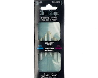 May include: A black packet of Short Sharps beading needles. The packet contains 20 needles, size 10. The text "Beading Needles Aiguilles a Perler" is printed on the packet. The packet also includes the text "Pairs best with 10/0 and 11/0".