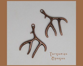 2 Antler Charms, Solid Metal, 3D, Antiqued Copper, Charming Pendants, Detailed, For Jewelry Making, Chic, Animal for necklace, Earrings
