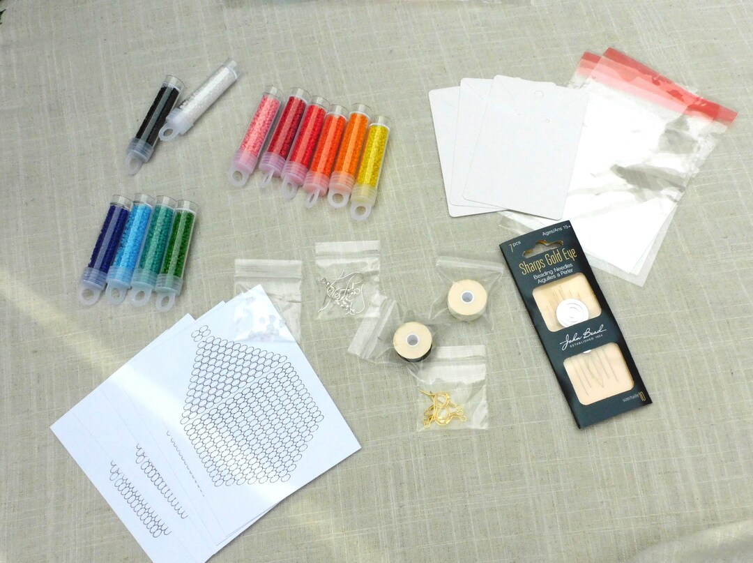 Complete Beading Kit, Beginner's Beadwork Kit, 12 Colors, Complete Basic Set, Miyuki 11/0