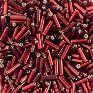 Dark Red Silver Lined Bugles, 19g Vials, 7 mm or 0.27 in, Czech Preciosa, #3, Glass, Wholesale available