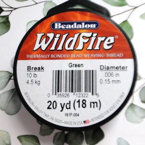 WildFire Wire, .15mm or .2mm, Green, Bead Weaving Thread, 0.006" or 0.008", Thermally Bonded, 18m (20v), Beadalon, 4.5kg (10lbs)