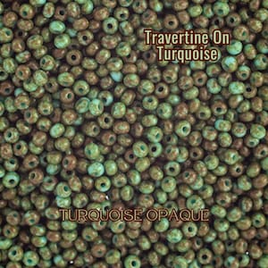 Opaque Travertine On Turquoise, Czech 11/0, Preciosa, 01523, Seed Beads, Wholesale Available, Nice Selection of Czech Beads