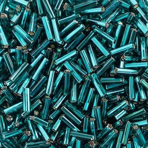 Teal Green Silver Lined, #3, Bugles 6mm , Czech Preciosa Bugles, Glass, Approximately 10 g, 20 g or 50 g, Directly from the Supplier