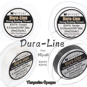 Miyuki Dura-Line, K5475 e K5476, filo per perline ad alta resistenza, dimensioni 0,12 mm o 0,15 mm (0,005 pollici) per 20 m (22 iarde), trasparente o fumo