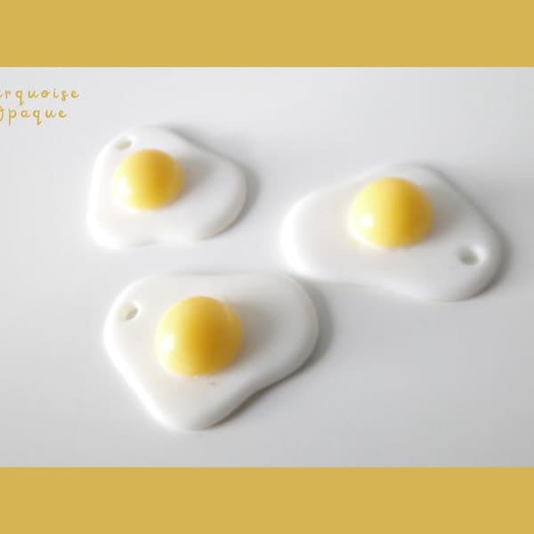 2 Fried Egg Charms, Sunny Side Up, For Jewelry Making, Resin, Original and Fun, Realistic Pendant