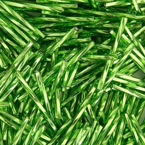 ツイストビューグル、シャルトリューズシルバーハート、30mm、チェコプレシオサチューブ、ガラス、約10g、20g、50g、125g、適正価格