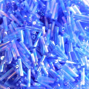 Transparent Rainbow Blue or Violet ? #4, Bugles of 9 mm or 0.35 in, Glass, Appr 10g, 20g, 50g or 125g, Limited Quantity