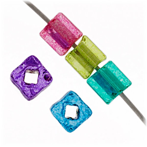 Perles en Cubes Verre de Cristal, 3,4mm, Couleurs Mixtes, Pastels avec Centre Argent, Preciosa, Czech, Beading Supplies, Carrés, Cubique