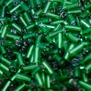 Green Prairie Silver Lined, #2, Bugles of 5 mm or 0.19 in, Glass, Directly from the Supplier