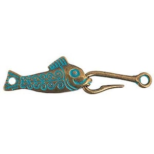 Fischhakenverschluss, Kupferpatina-Finish, massives Metall, leicht zu schließen, 55 mm x 13 mm, 2,2 x 0,5 Zoll, für Halskette, Armband, Gürtel